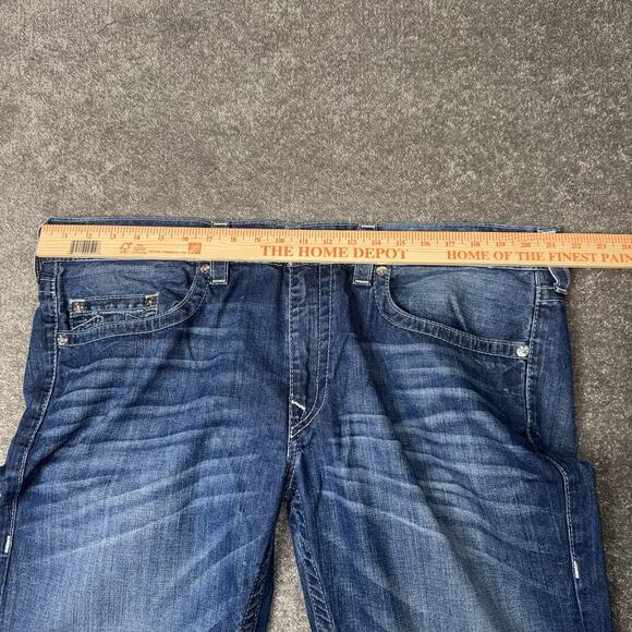 True Religion Mens 40 Skinny Fit Jeans Blue Distressed Denim Designer USA - Picture 5 of 13